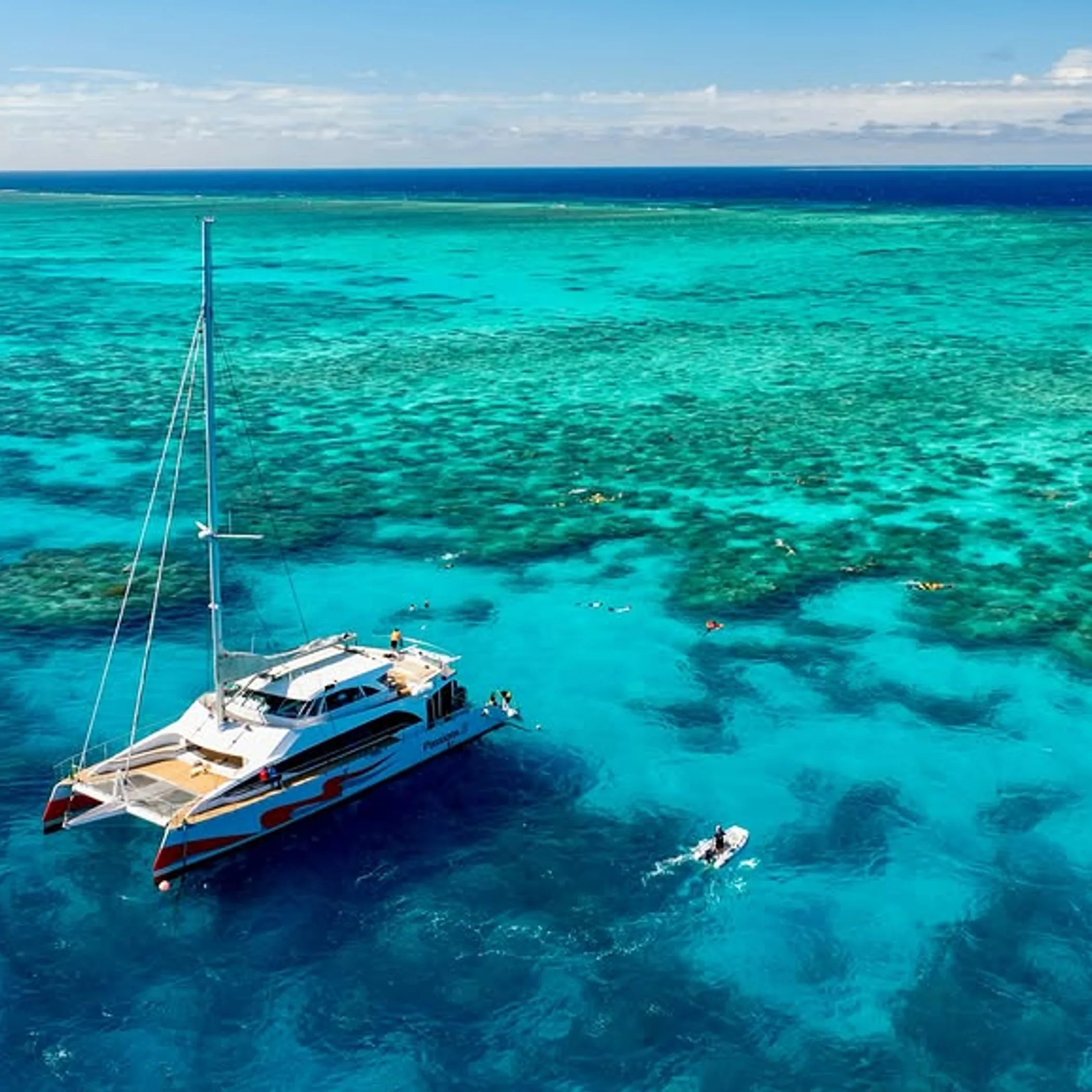 reef scene with tour boat